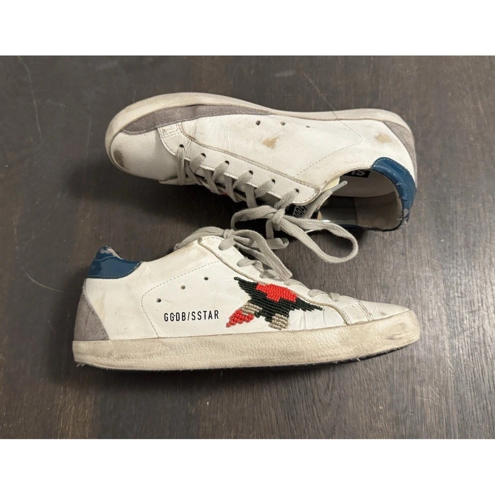 Golden Goose Women's Superstar Beaded‎ Size 36 White Leather Distressed